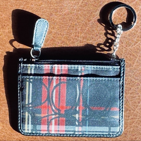 Coach Tartan slim wallet ID case card case key chain Plaid CC coach pattern - Picture 2 of 7